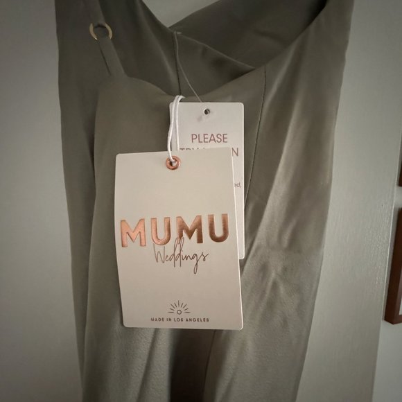 NWT Mumu Tuscany Maxi Slip Dress | Moss Green Luxe Satin | Small - Picture 5 of 5
